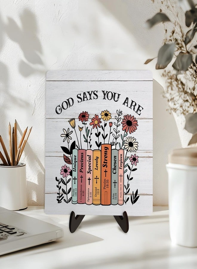DMADNF Christian Desk Wooden Sign Decor, God Says You Are, Home Office Religious Motivational Decor Scripture Bible Verse Desk Decoration Inspirational Christian Gifts for Friends and Sisters 5.9x5.9inch(GOD - Image 2